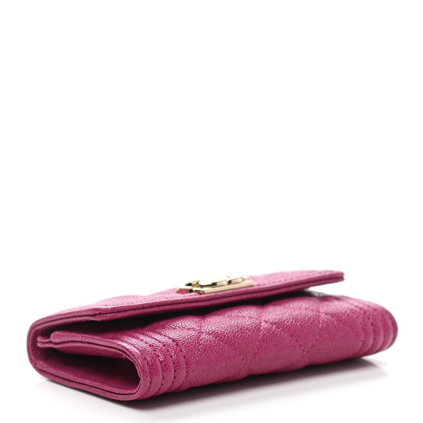 Caviar Quilted Boy Flap Card Holder Fuchsia