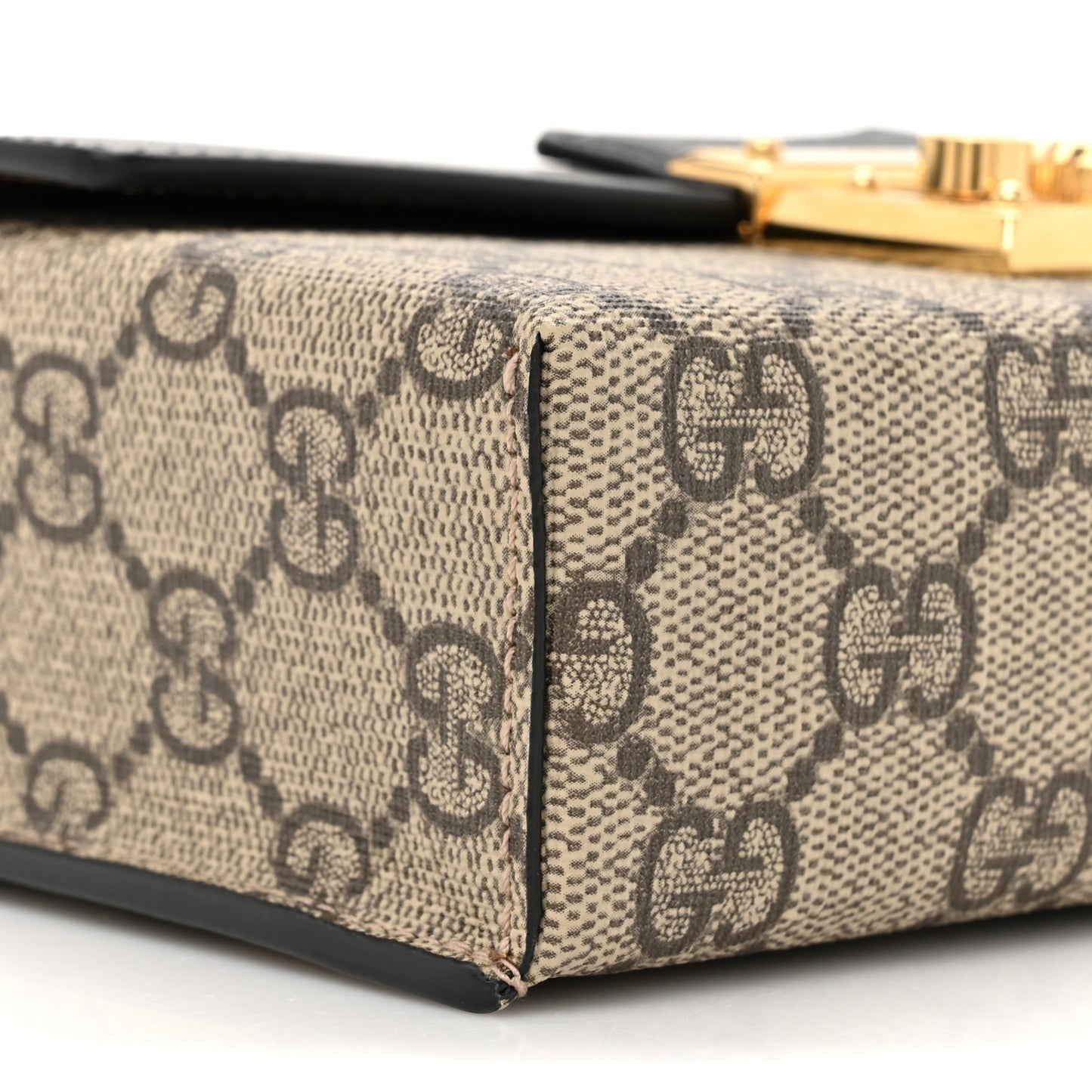 GG Supreme Monogram Calfskin Mini Padlock Top Handle Shoulder Bag Beige Black Cuir