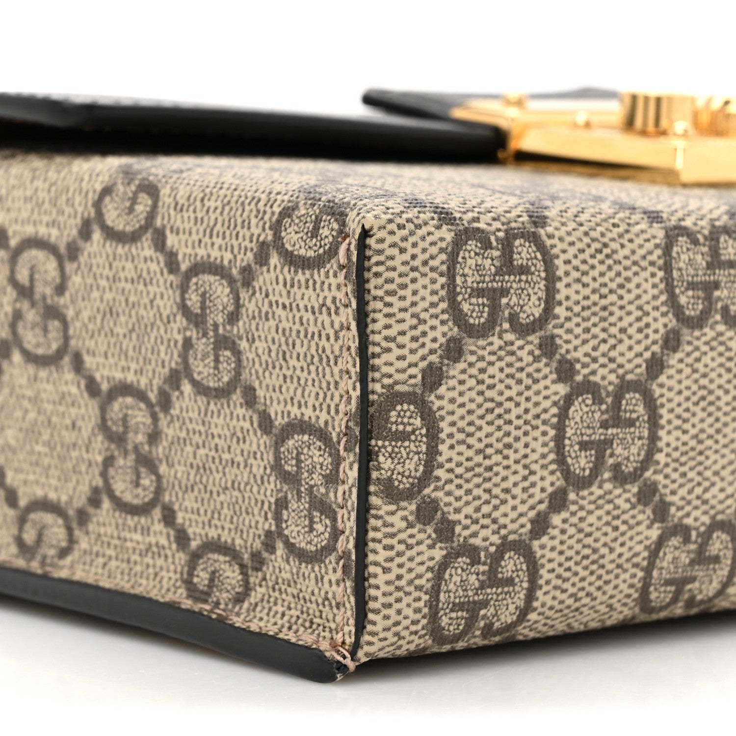 Gucci GG Supreme Monogram Calfskin Mini Padlock Top Handle Shoulder Bag Beige Black Cuir 10 of 11