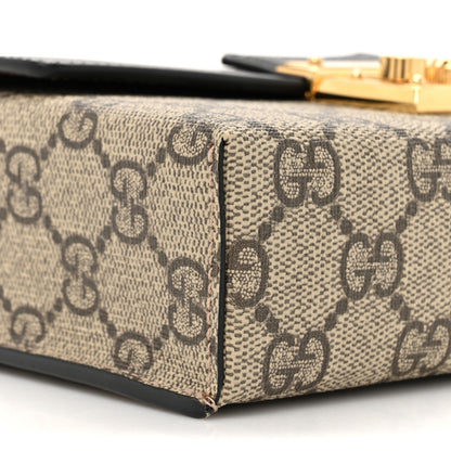 Gucci GG Supreme Monogram Calfskin Mini Padlock Top Handle Shoulder Bag Beige Black Cuir 10 of 11