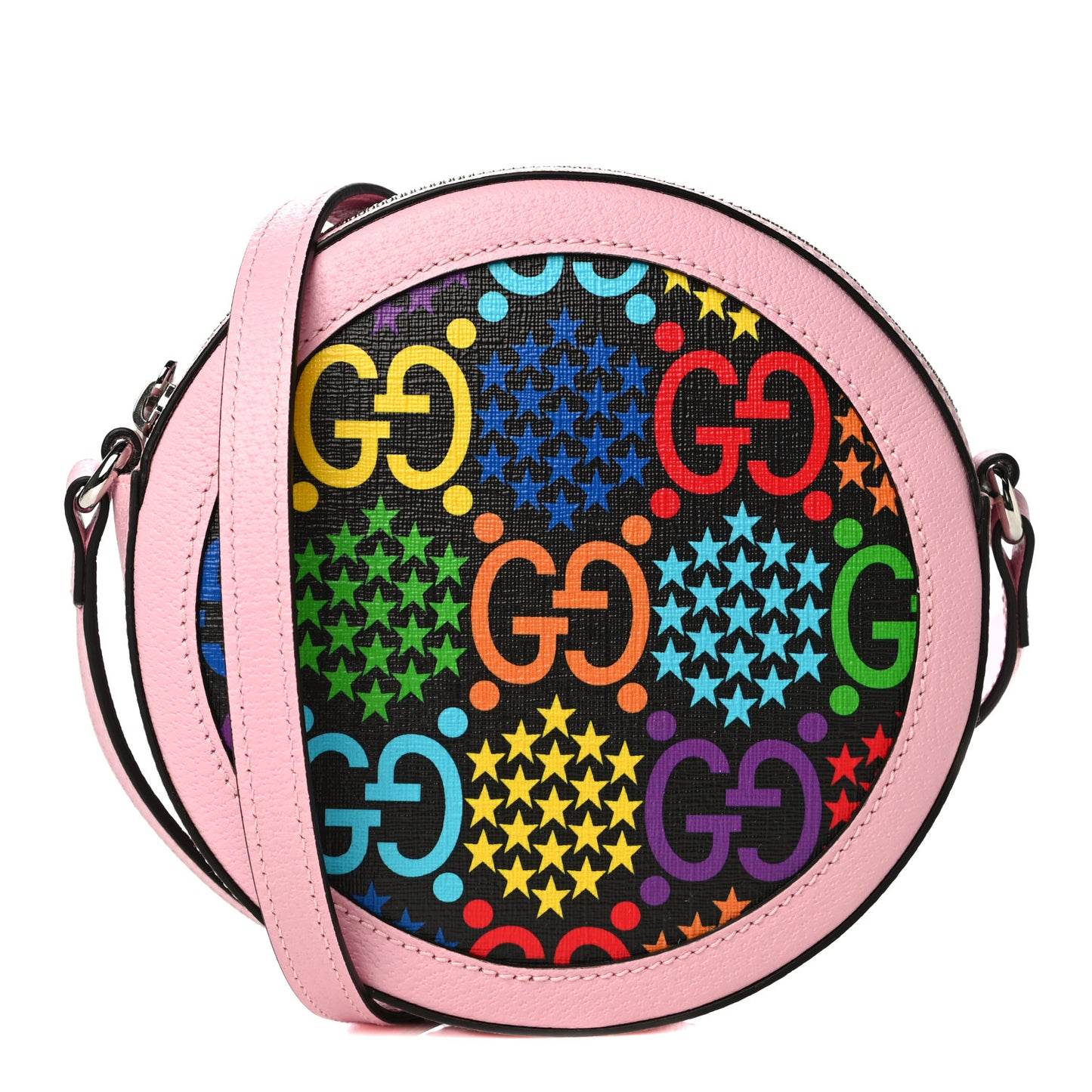 GG Supreme Monogram Psychedelic Round Shoulder Bag Black Multicolor Sugar Pink