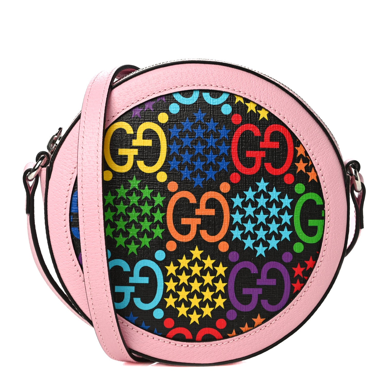 Gucci GG Supreme Monogram Psychedelic Round Shoulder Bag Black Multicolor Sugar Pink 1 of 12