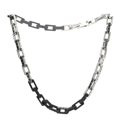 Louis Vuitton Metal Engraved Monogram Chain Necklace Silver Black 3 of 5