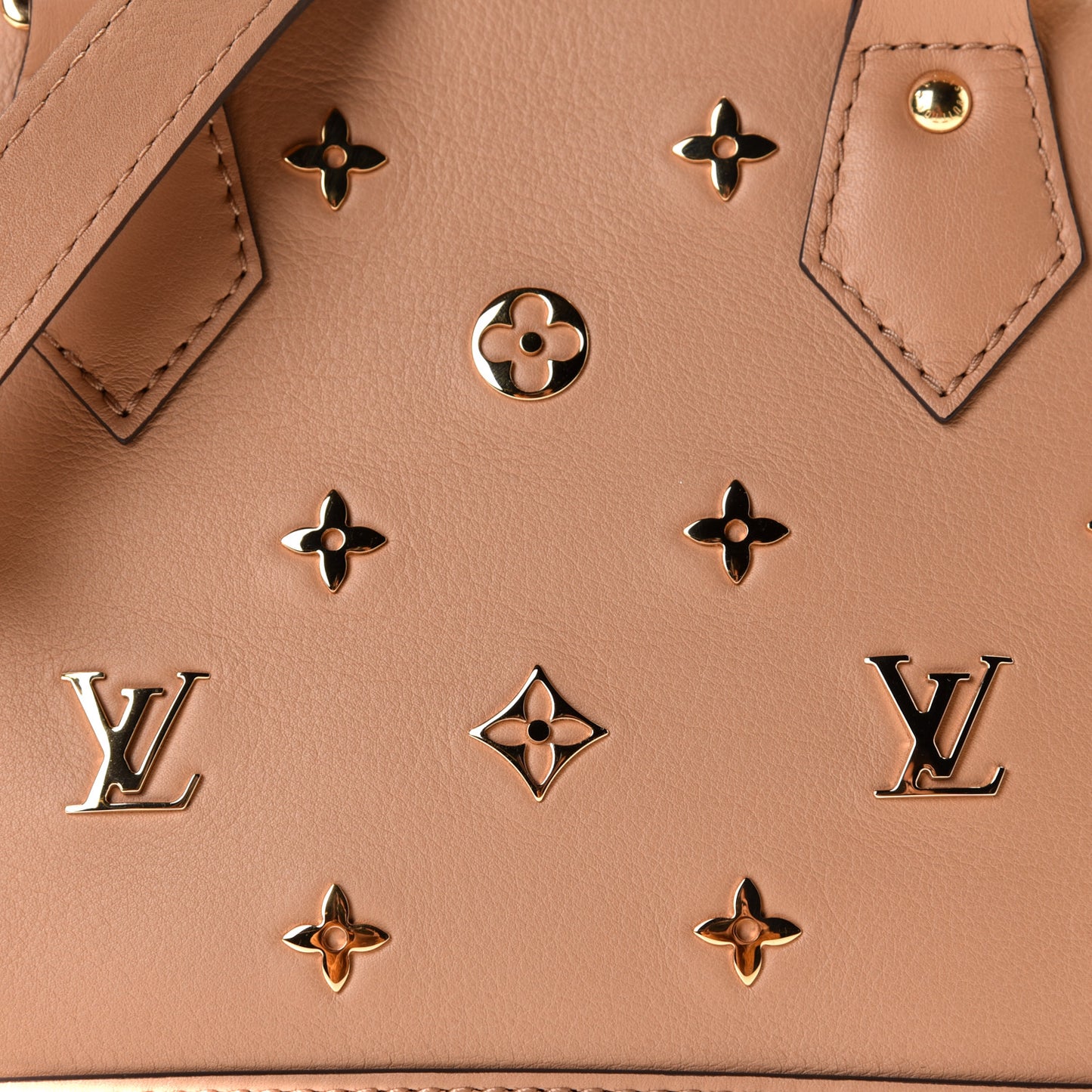 Calfskin Metal Monogram Alma BB Camel Brown