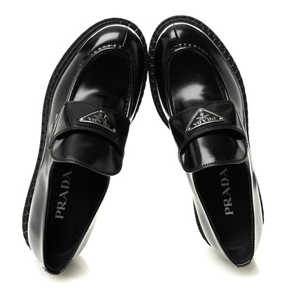 Prada Spazzolato Metal Triangle Logo 50mm Loafers 39 Black 5 of 11