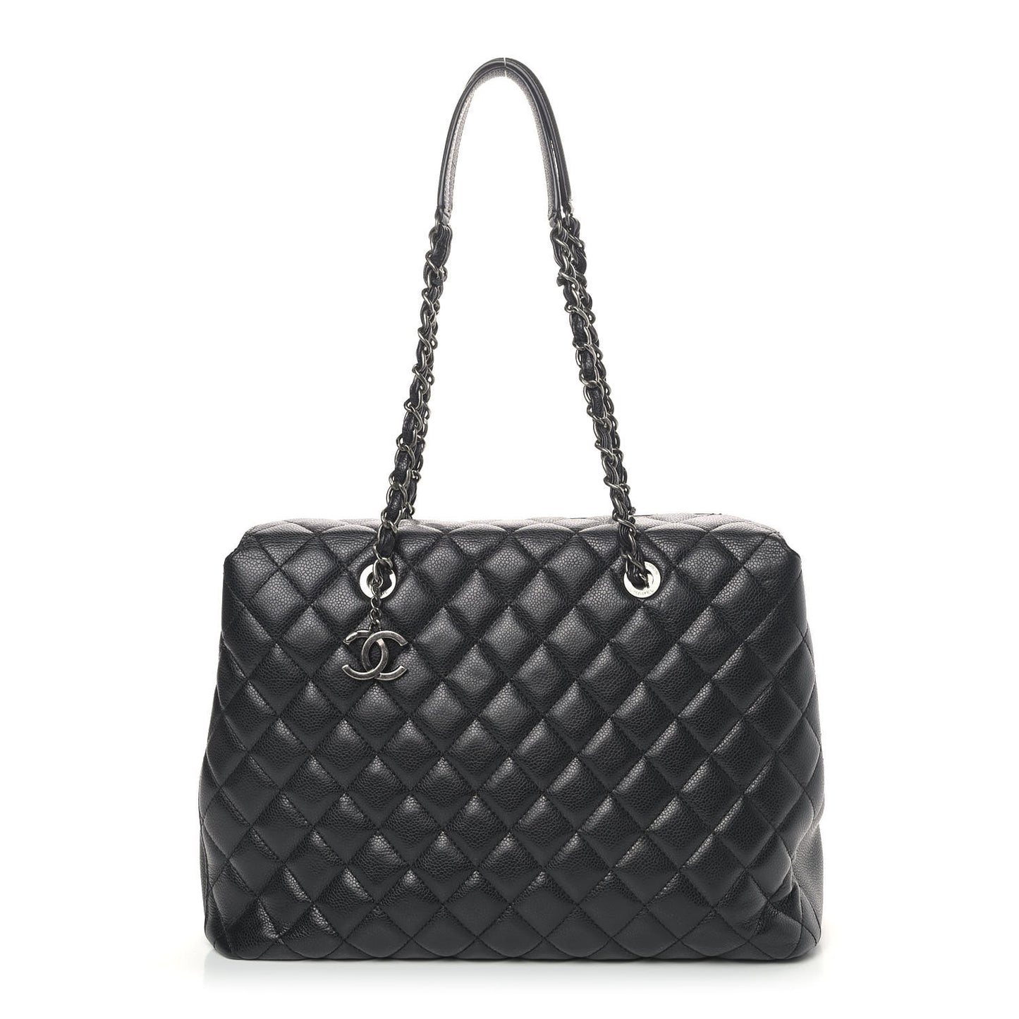 Caviar Quilted City Shopping Tote Black