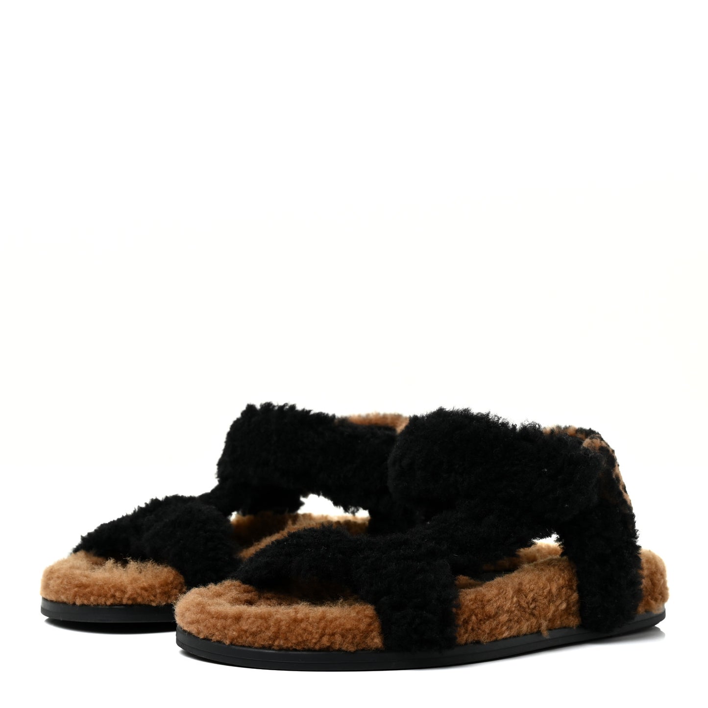Shearling FF Fendi Feel Sandals 35 Tobacco Black