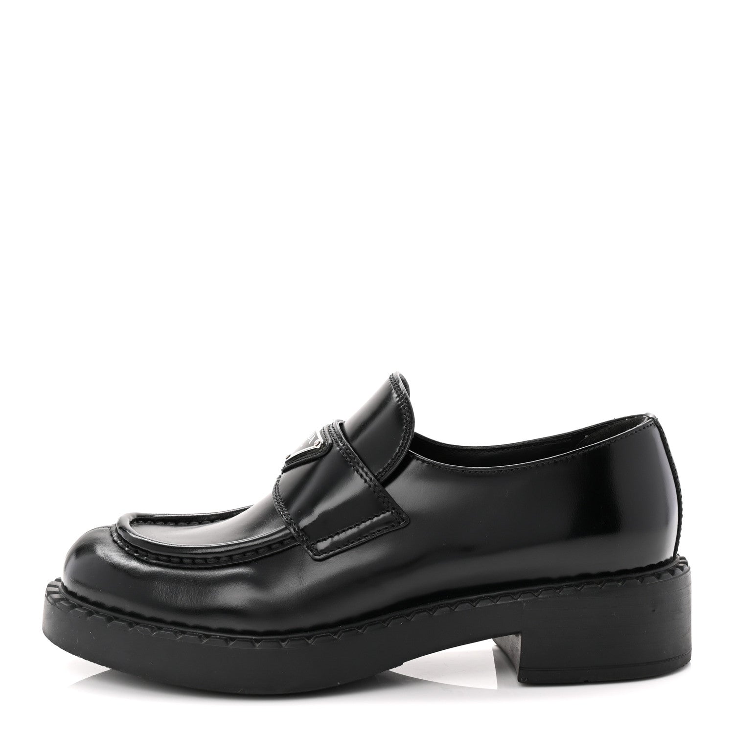 Prada Spazzolato Metal Triangle Logo 50mm Loafers 38 Black 1 of 9