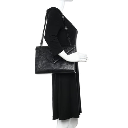 Saint Laurent Calfskin Crocodile Embossed Monogram Large Satchel Black 2 of 16