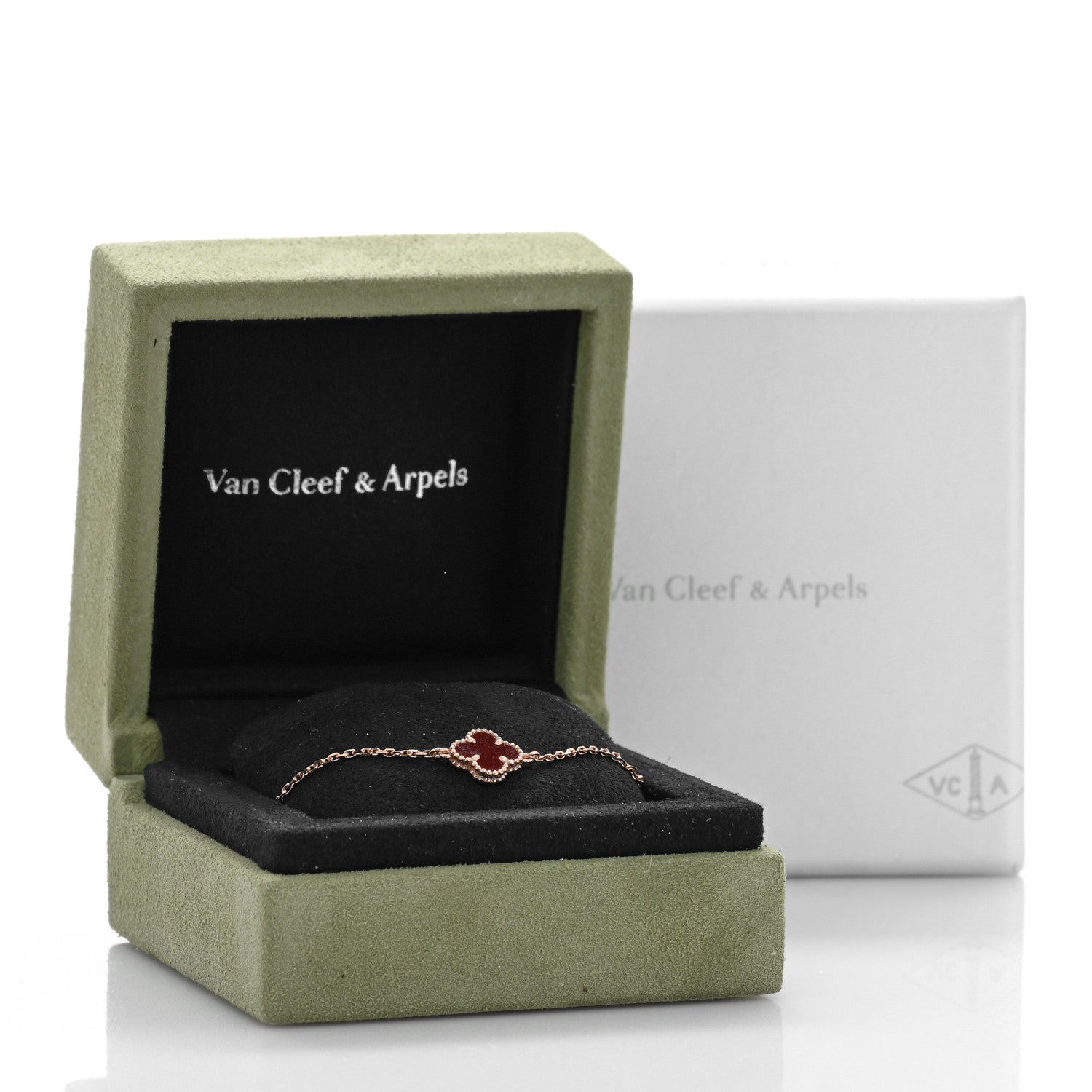 Van Cleef & Arpels 18K Rose Gold Carnelian Sweet Alhambra Bracelet 4 of 4