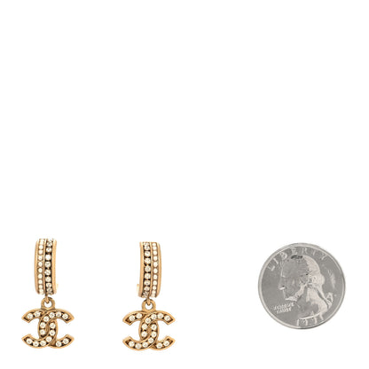 Chanel Crystal Pearl CC Hoop Drop Earrings Gold 2 of 4