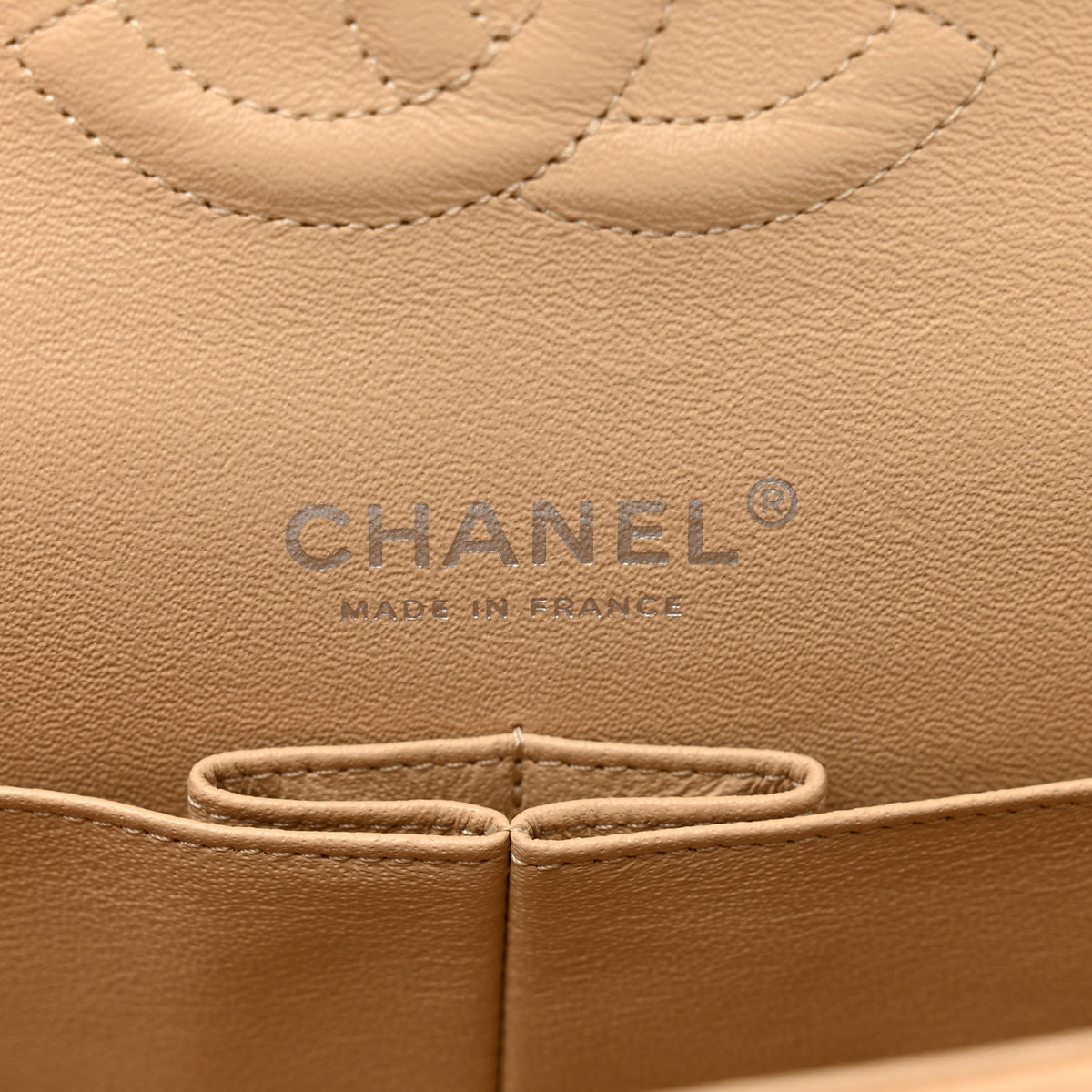 Caviar Quilted Medium Double Flap Beige