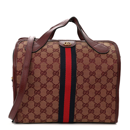 Gucci Monogram Textured Dollar Calfskin Web Mini Ophidia Duffle Bag Sahara Rubino Chardonnay 1 of 10