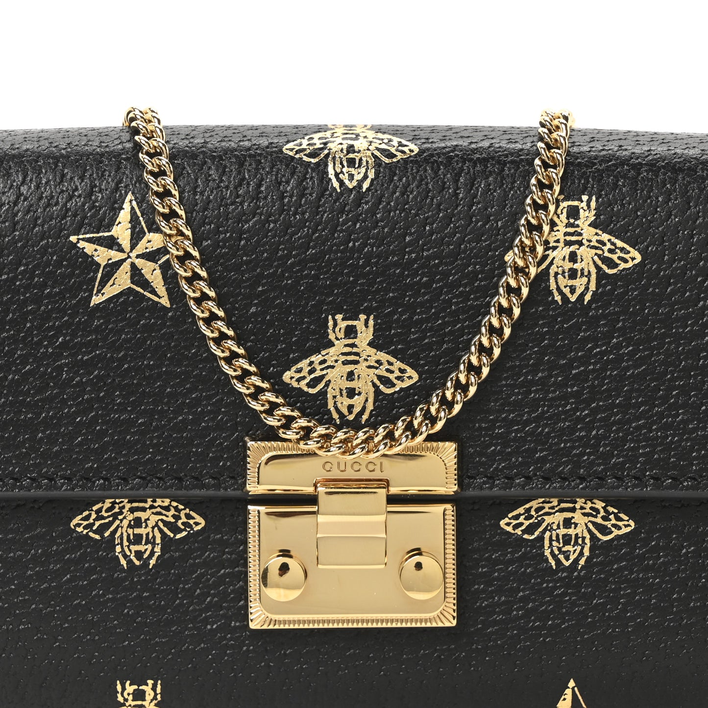 Grained Calfskin Bee Star Continental Chain Wallet Black