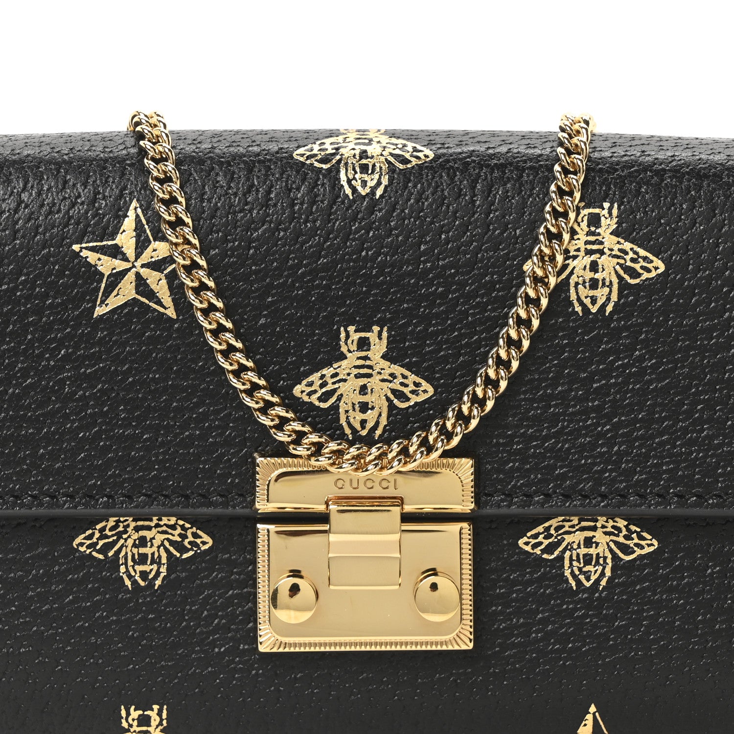 Gucci Grained Calfskin Bee Star Continental Chain Wallet Black 6 of 9