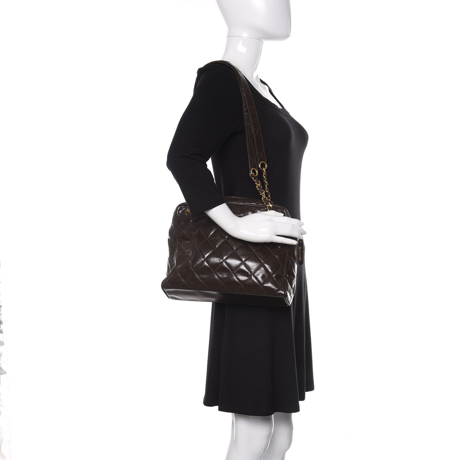 Chanel Patent Quilted Shoulder Bag Brown 2 of 15