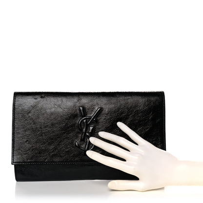 Saint Laurent Textured Patent Monogram Large Belle De Jour Clutch Black 2 of 11