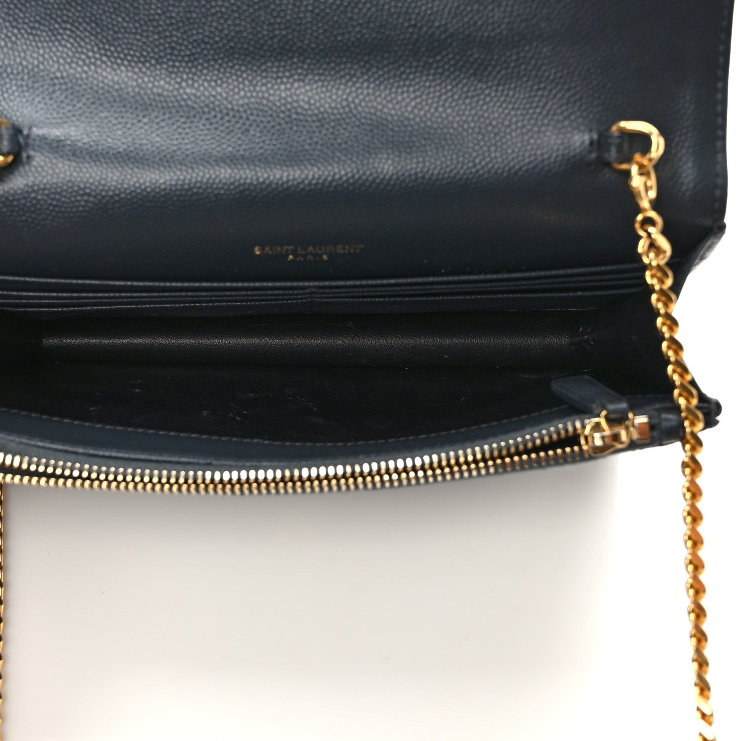 Saint Laurent Grain De Poudre Matelasse Chevron Monogram Envelope Chain Wallet Dark Smog 4 of 8