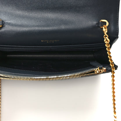 Saint Laurent Grain De Poudre Matelasse Chevron Monogram Envelope Chain Wallet Dark Smog 4 of 8