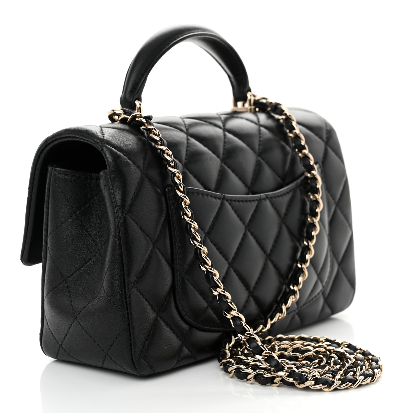 Lambskin Quilted Mini Top Handle Rectangular Flap Black