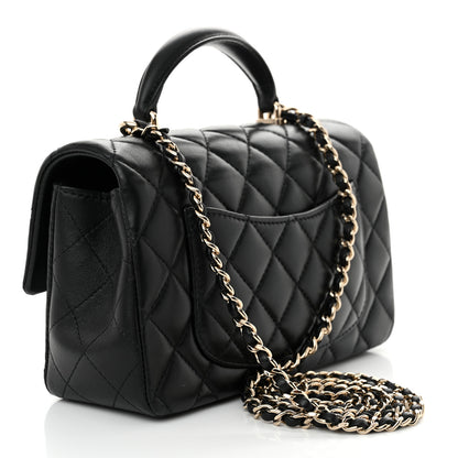 Chanel Lambskin Quilted Mini Top Handle Rectangular Flap Black 3 of 11