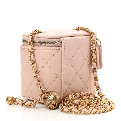 Chanel Lambskin Quilted Pearl Crush Mini Vanity Case With Chain Light Beige 3 of 11