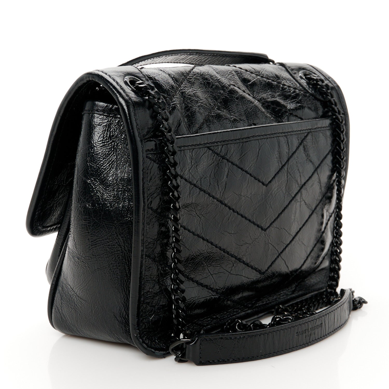 Saint Laurent Crinkled Calfskin Matelasse Monogram Baby Niki Chain Satchel Black 3 of 10