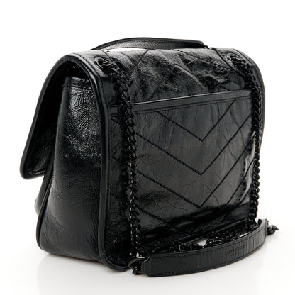 Saint Laurent Crinkled Calfskin Matelasse Monogram Baby Niki Chain Satchel Black 3 of 10