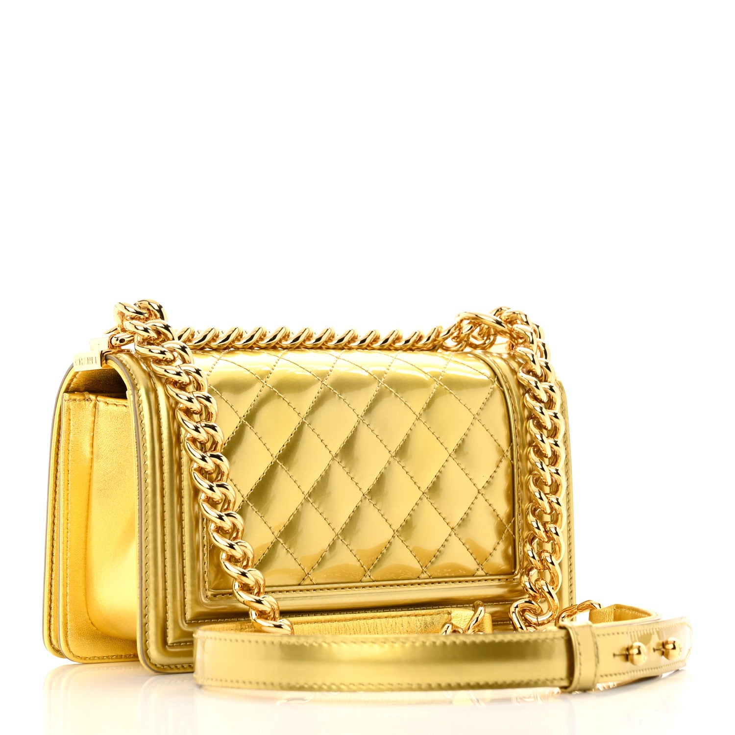 Chanel Metallic Patent Calfskin Quilted Small Boy Flap Gold 3 of 21