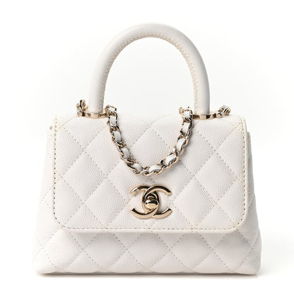 Chanel Caviar Quilted Coco Handle Clutch With Chain White 1 of 11