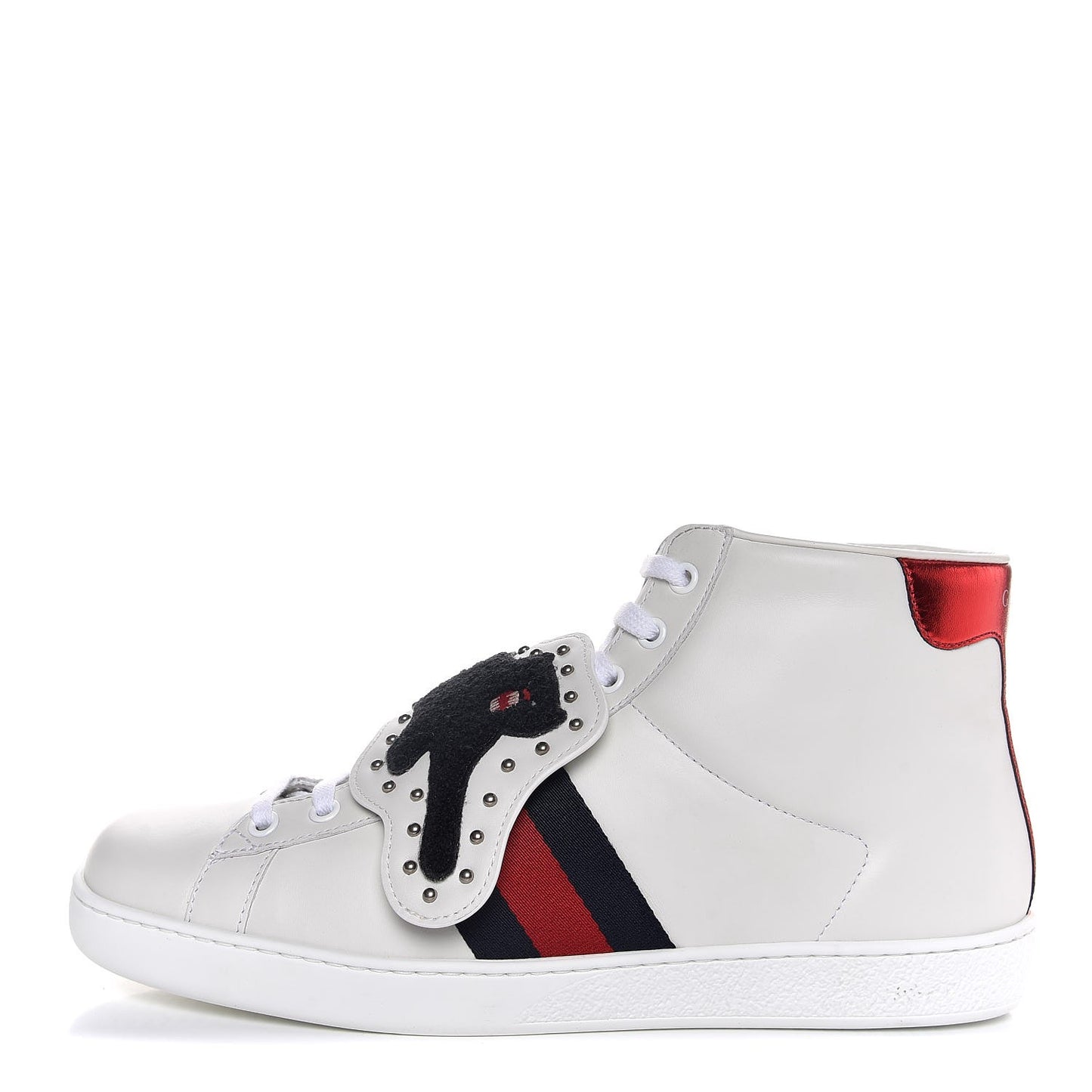 Calfskin Web Panther Embroidered Mens Ace High Top Sneakers 8.5 White