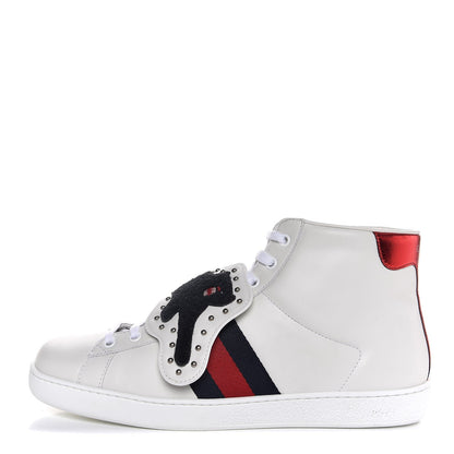 Gucci Calfskin Web Panther Embroidered Mens Ace High Top Sneakers 8.5 White 1 of 9