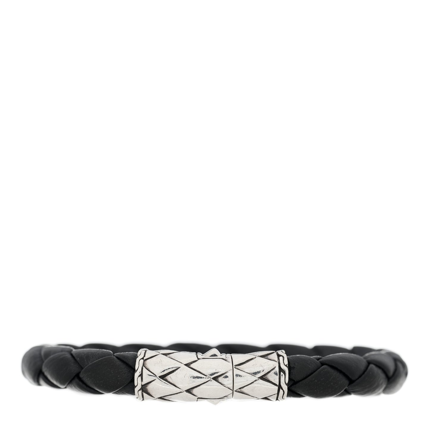 Sterling Silver Leather 8mm Braided Station Bracelet Black