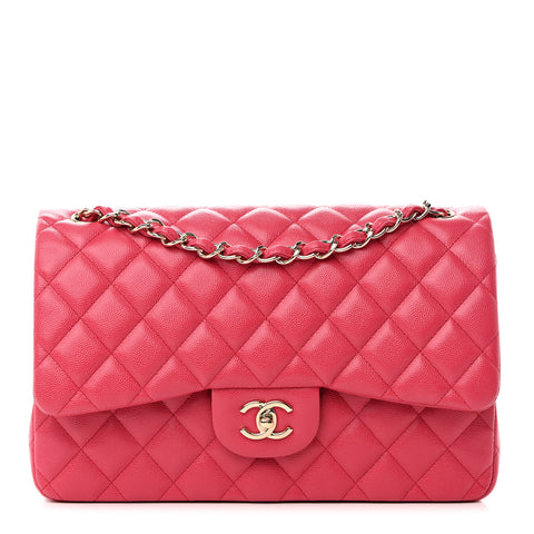 Caviar Quilted Jumbo Double Flap Dark Pink