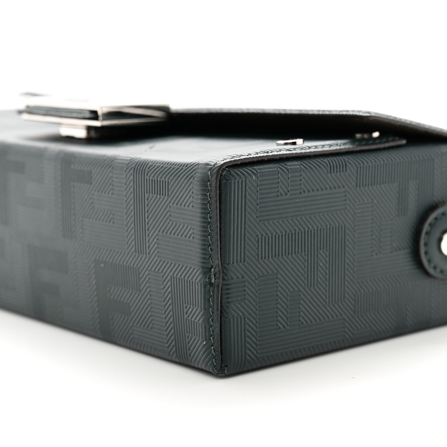 Fendi Vitello King FF Lines Embossed Baguette Soft Trunk Verde Inglese 10 of 10