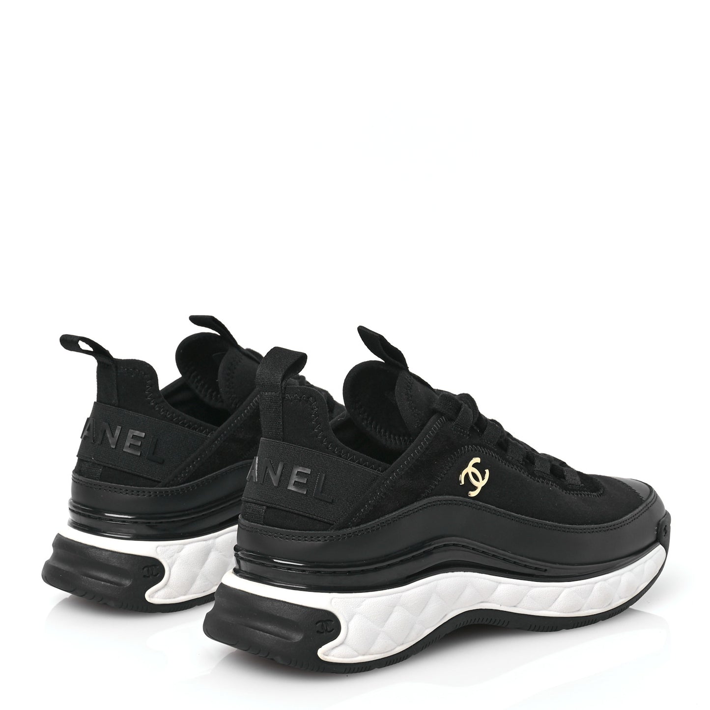 Velvet Calfskin Mixed Fibers CC Sneakers 37 Black