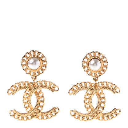 Chanel Metal Pearl CC Chain Drop Earrings Gold 1 of 4