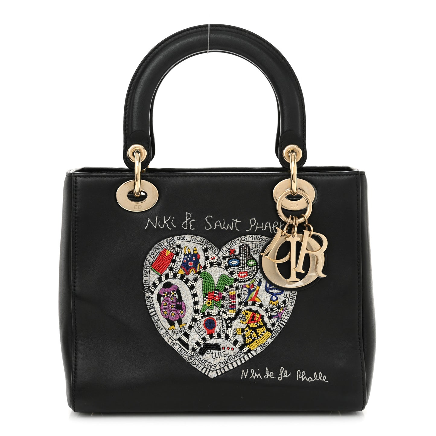 Calfskin Niki De Saint Phalle Heart Medium Supple Lady Dior Black