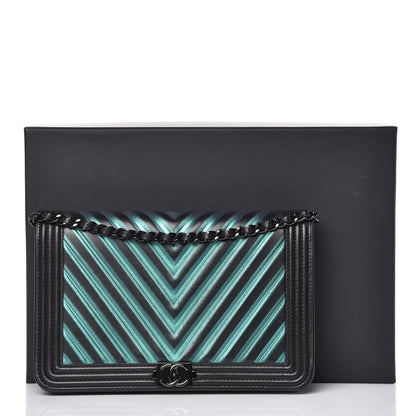 Chanel Calfskin Painted Chevron Embossed Boy Wallet On Chain WOC Black 11 of 11