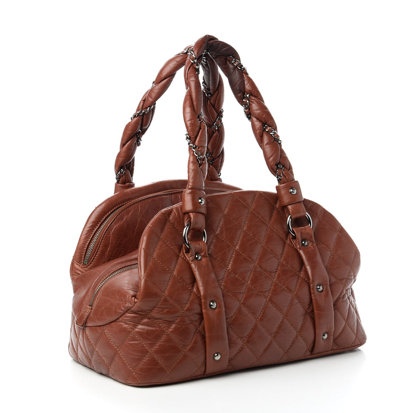 Distressed Lambskin Vintage Ligne Lady Braid Tote Brown