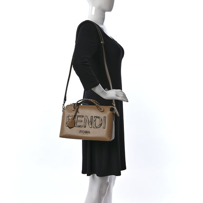 Fendi Vitello King Elaphe Python Print Logo Medium By The Way Boston Bag Miele Scuro Makeup 2 of 9