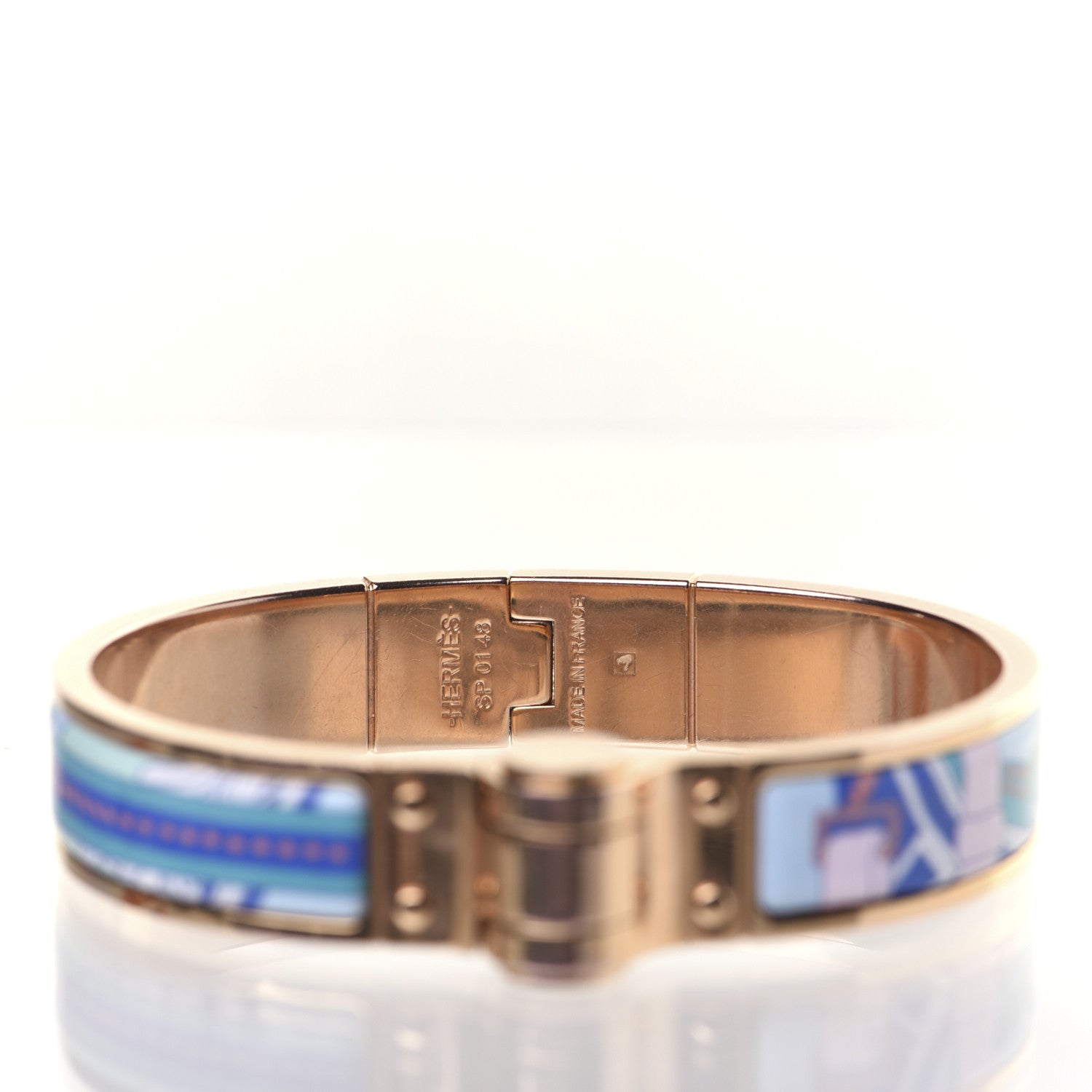Hermes Enamel Printed Narrow Hinged Bracelet S 3 of 11