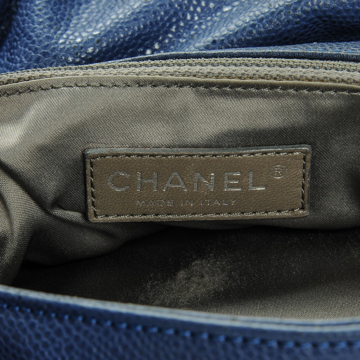 Glazed Caviar Flap Hobo Dark Blue