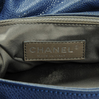 Chanel Glazed Caviar Flap Hobo Dark Blue 6 of 7