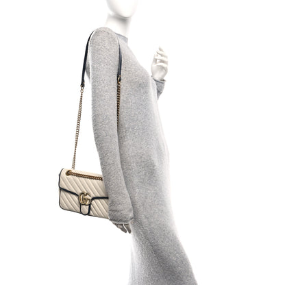Gucci Vintage Effect Calfskin Matelasse Diagonal Small Torchon GG Marmont Shoulder Bag Mystic White Blue Agata 2 of 12