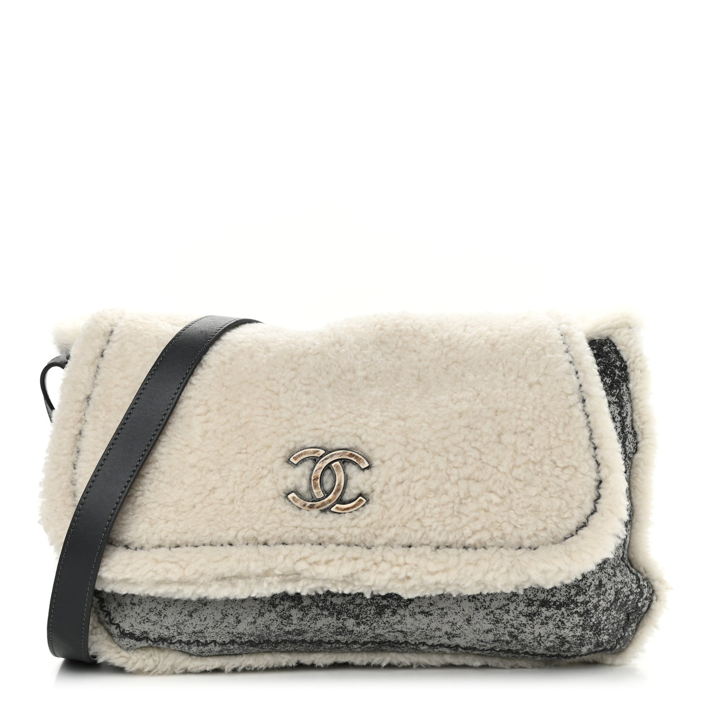 Shearling Lambskin Messenger Bag Grey