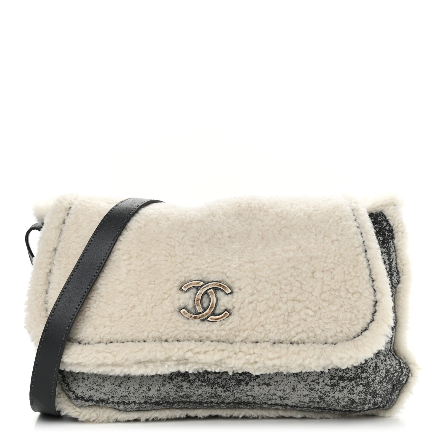 Chanel Shearling Lambskin Messenger Bag Grey 1 of 10