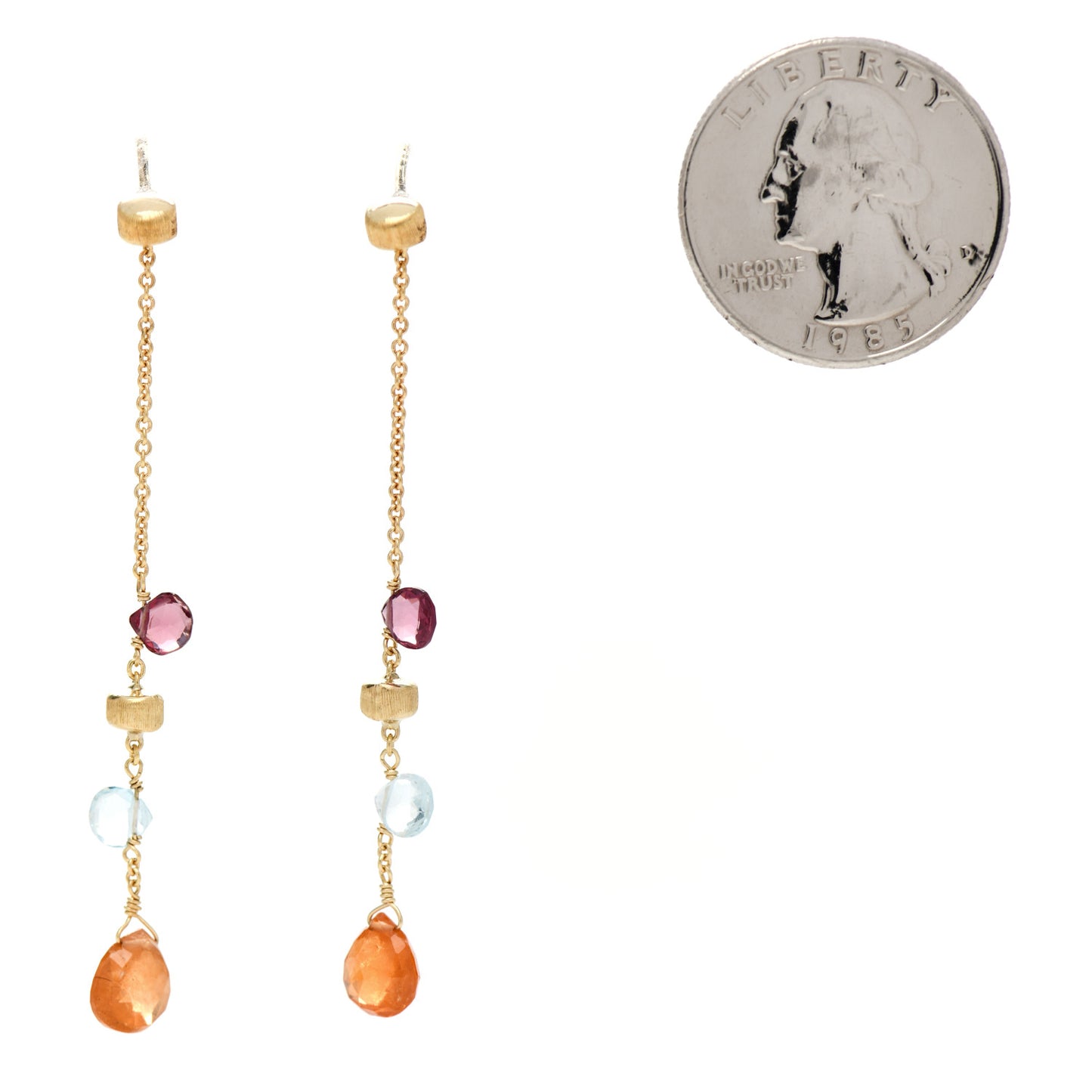 18K Yellow Gold Multi Gemstone Paradise Long Drop Earrings
