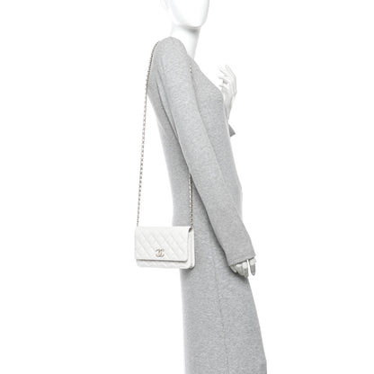 Chanel Caviar Quilted Crystal CC Wallet On Chain WOC White 2 of 12