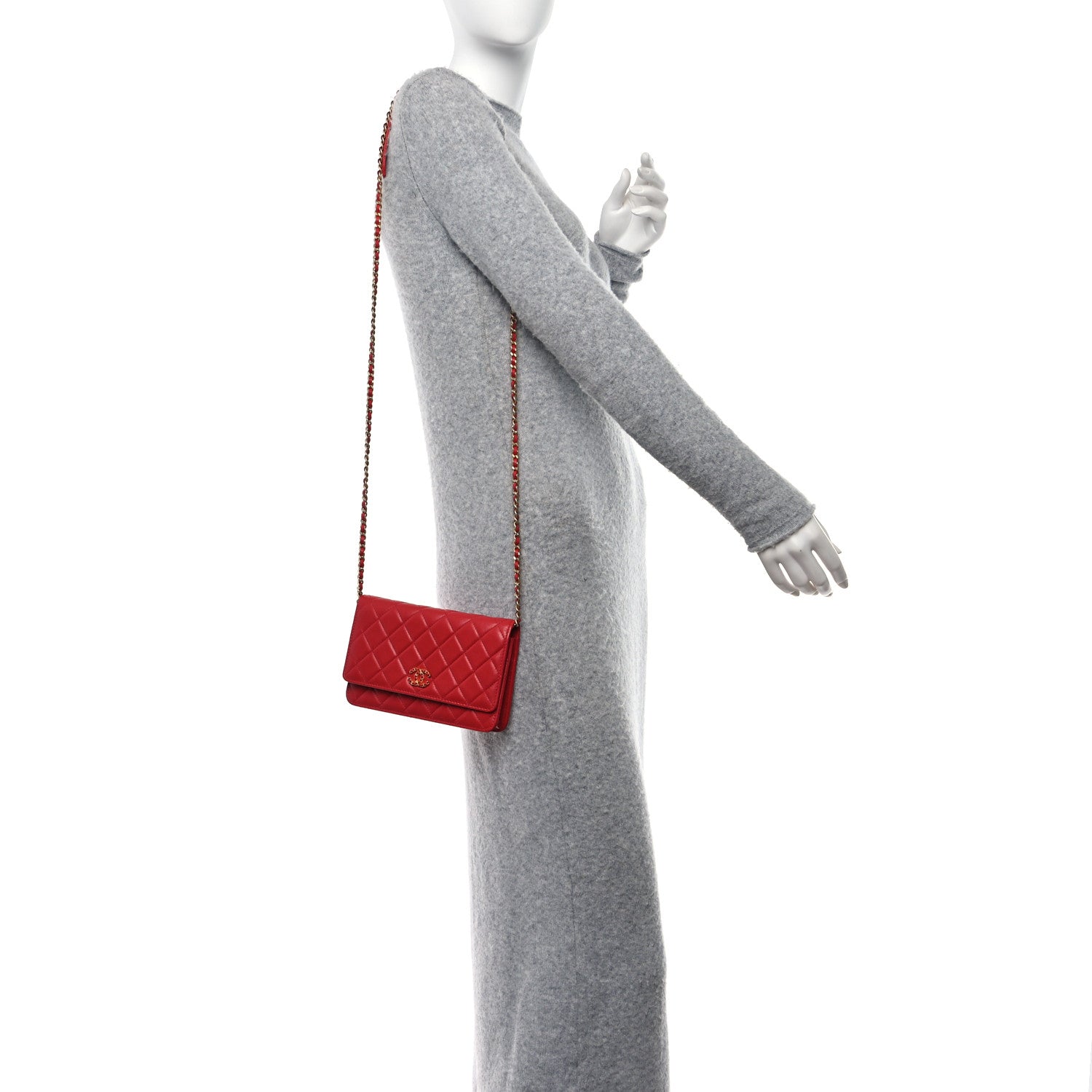 Chanel Lambskin Quilted Infinity Wallet On Chain WOC Red 2 of 10